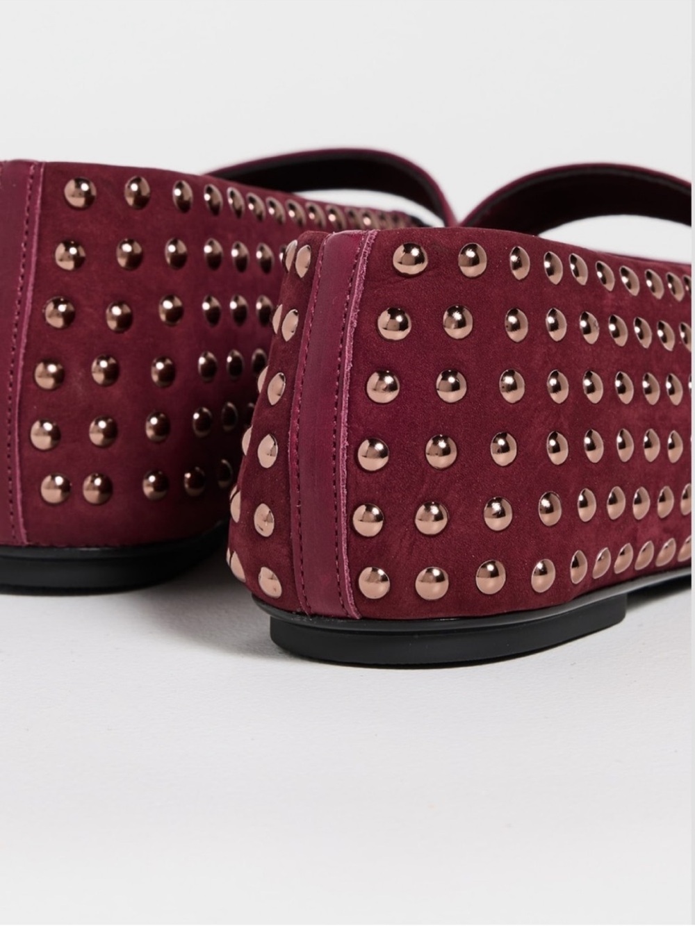 SCHUTZ Studded Mary Jane Flats in Burgundy - Picture 2 of 5